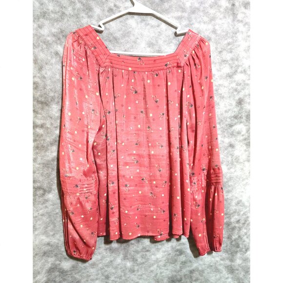 Lauren Conrad Top Sz M glazed sheen pink cherries boho - Picture 2 of 4